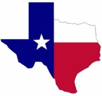 Outline of Texas painted in colors of Texas flag